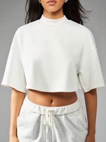 MISSGUIDED 超大裁剪T恤运动表现上衣模拟领半袖街装家居服锻炼休闲夏季春季 - 白色 - 查看 4