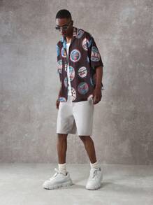 SUMWON Retro Soda Pop Button-Up Resort Shirt All Over Print Short Sleeve Summer Beach Vacation Party Casual Streetwear Relaxed Fit