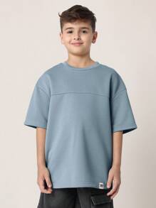 SUMWON Camiseta de ajuste relajado tipo streetwear de la Era "Never Look Back" 2, para verano, casual, de manga corta, con texto de declaración de estilo de vida urbano y moda - Neblina azul - Ver 2