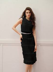 MOTF PREMIUM VESTIDO CON FALDA ACAMPANADA DE VOLANTES - Negro - Ver 5