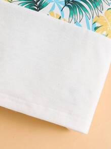 3 件套男童婴儿度假花卉拼布圆领针织短袖上衣、松紧腰短裤和太阳帽套装、男婴服装、儿童服装、夏季、6 个月至 3 岁 - 彩色 - 查看 7