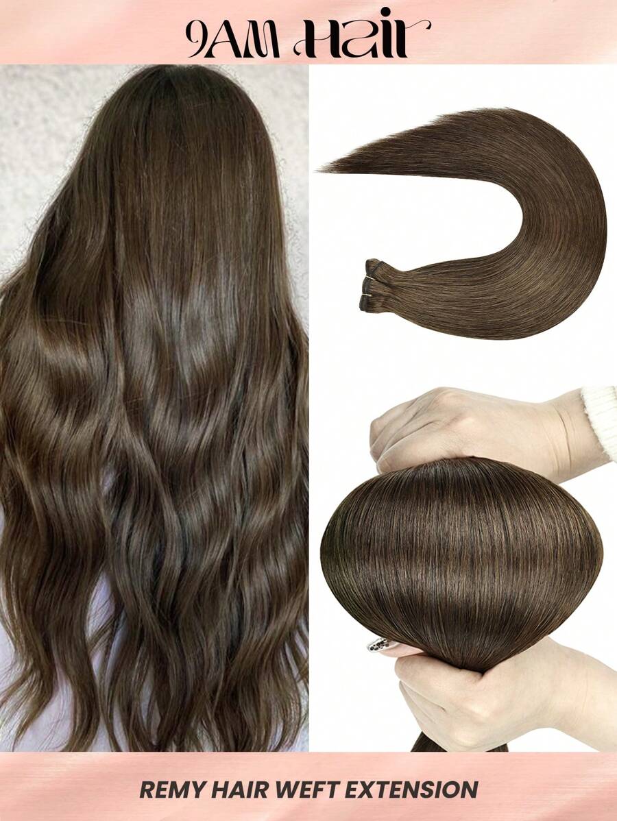 1pc 18-22Inch Straight Human Hair Weft Brown Color 100% Remy Human Hair Weft - S4 - View 1