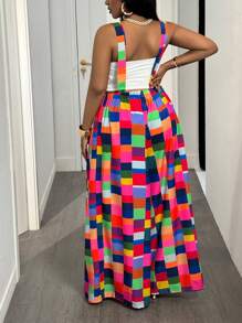 Slaydiva 大码女士休闲甜美格子印花系带阔腿连体裤，适合外出、日常穿着和浪漫