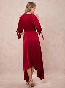 SHEIN Clasi Đầm lệch vai hở vai đính sequin chắp vá cổ chữ V cho nữ, trang nhã cho khách dự tiệc cưới, trang phục màu đỏ, kỷ niệm ngày cưới, mùa xuân và mùa hè, dành cho nữ - Đỏ - Xem 5