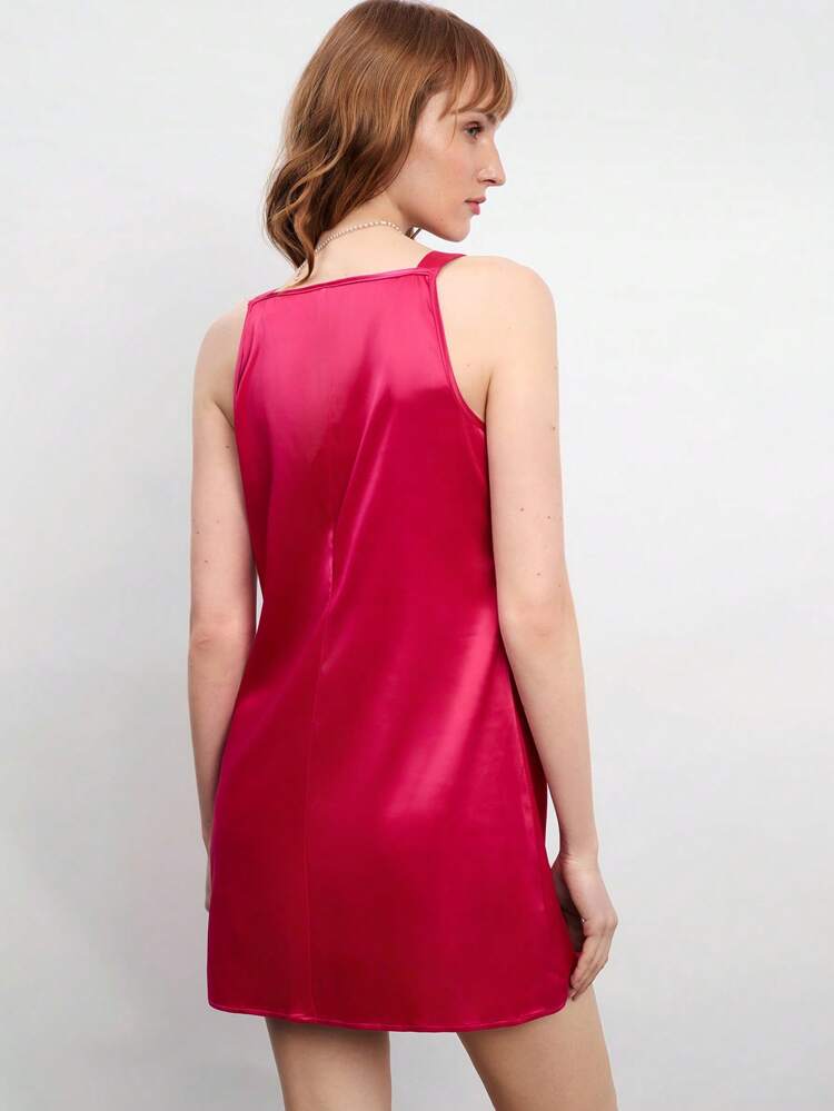 SHEIN Maija Czerwona kokardka dekoracyjna satynowa mini sukienka dla kobiet, elegancki styl retro, pochlebna dla figury, lato