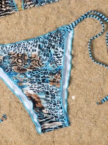 SHEIN Swim Leoprint Bikini-Set mit Neckholder und seitlicher Bindung, für Sommerurlaub am Strand