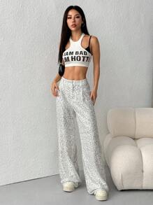 SHEIN EZwear Pantalones brillantes para mujer, minimalistas y de moda, apropiados para el verano