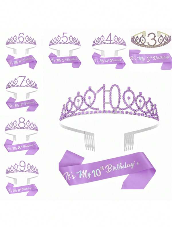 SHEIN 2pcs/Set Birthday Sash Birthday Crown Number Princess Crown Queen Tiara Rhinestone Birthday Headbands Birthday Sash With Pin Happy Birthday Crown And Sash Ribbon For Birthday Party Ball Decoration,Christmas