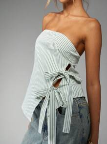 MISSGUIDED Trägerloses gestreiftes Bandeau-Top mit Seitenbindung, sommerliche Mode, kurze Länge, schickes Tag-zu-Nacht-Outfit für Club, Party und Festival, auch für Weihnachten geeignet