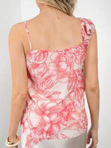 SNOW XUE GAO Pink Floral Printed Ruffle Cascade Chiffon Summer Top Vacation Top Summers Women Break Brunch - Pink - View 5