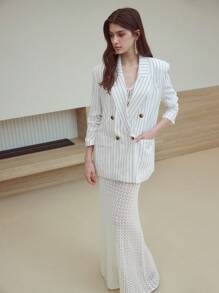 MOTF STUDIO LINEN STRIPED DOUBLE BREASTED BLAZER