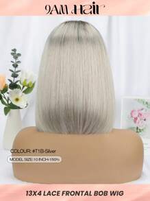 渐变银色蕾丝前假发 10-12 英寸短波波头真人发假发 13x4 透明蕾丝波波头假发女士