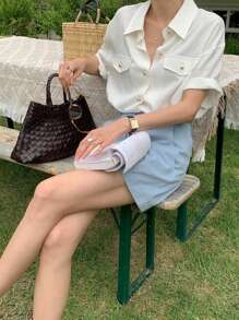 DAZY Women's Regular Collar Casual Solid Color Blouse - Apricot - View 9