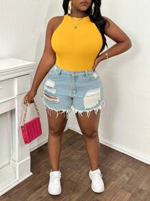 Slaydiva Weiße Trägertop Bluse mit rundem Ausschnitt und offenen Schultern, Slim Fit, Lässig Basic in Große Größen