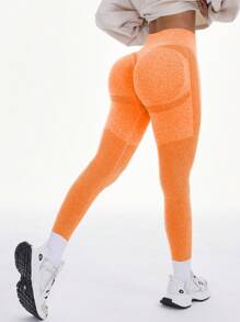 SHEIN Sports High Waisted Seamless Leggingsfor Women - Tummy Control Soft Butt Lifting Yoga Pants For Workout Athletic Running Cycling Yoga Pickleball Exercise Casual - Orange - View 7