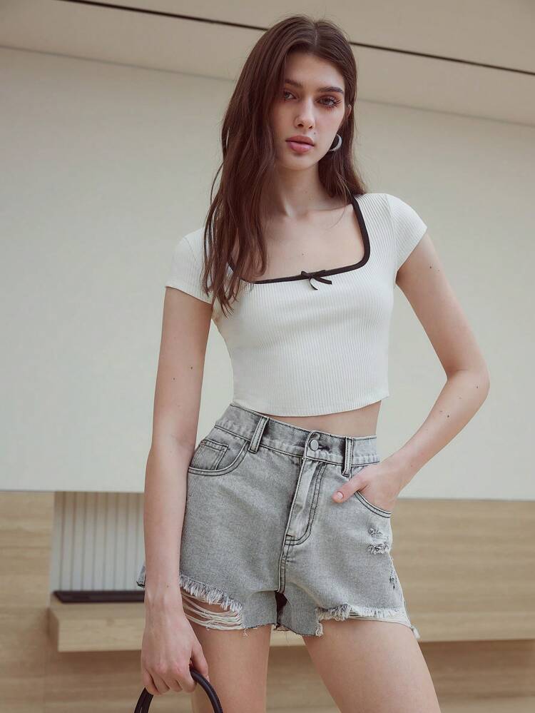 MOTF STUDIO RIPPED RAW HEM DENIM SHORTS
