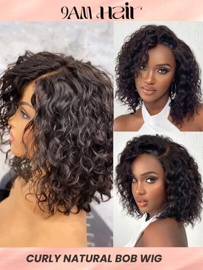 水波波头假发 4X4 闭合蕾丝人发假发分层短卷发波波头透明蕾丝闭合假发 180% 天然颜色雷米头发预拔巴西