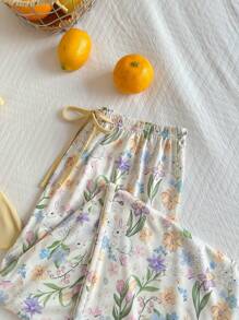 CottageSlumber Bộ 3 áo hai dây họa tiết hoa nhỏ xinh, quần dài và quần short bộ đồ ngủ mùa lễ hội, họa tiết hoa lộng lẫy ấm áp và thanh lịch - Màu vàng - Xem 6