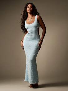 MISSGUIDED 亮片球衣Maxi连衣裙合身无袖晚礼服美人鱼婚礼客人特殊场合假日派对长地板长度优雅闪耀 - 淺藍色 - 查看 1