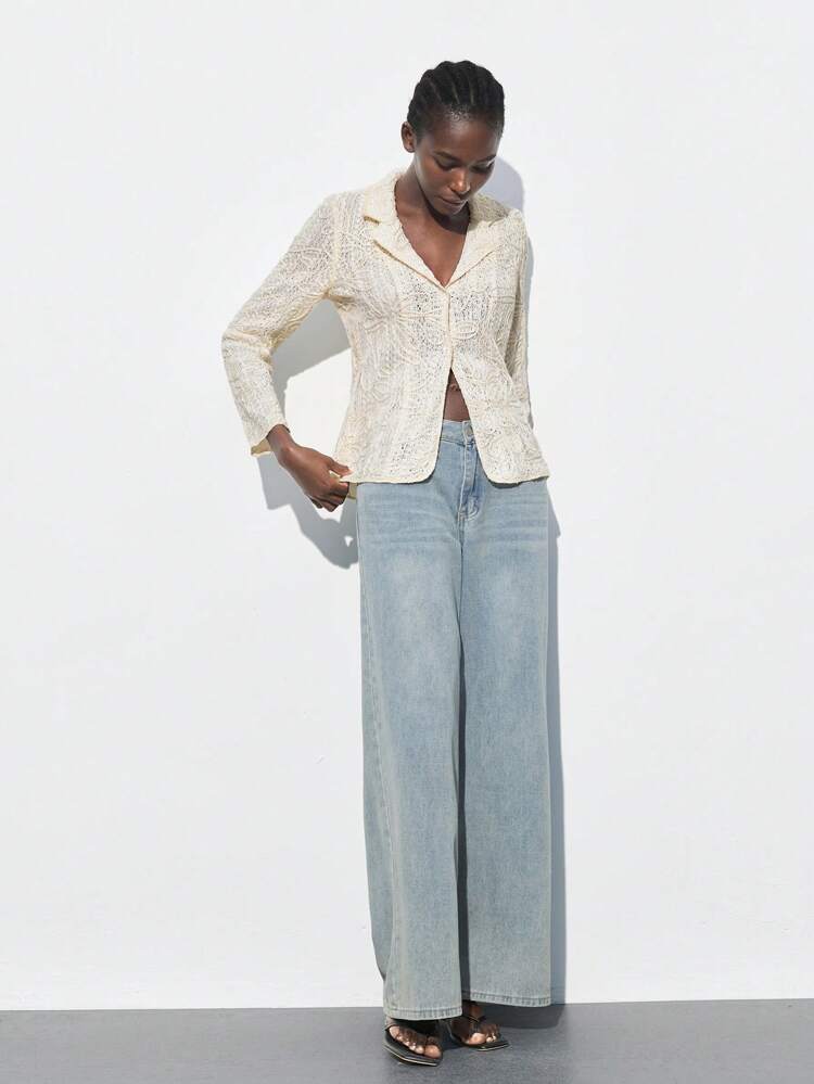 SHEIN Maija 2025 Spring & Summer New Fashionable Embroidered Collar Casual Top, Comfortable For Music Festival, Beach Vacation, Everyday Casual, Romantic Urban Resort, Suitable For Outing, Party, Wedding, Graduate Season