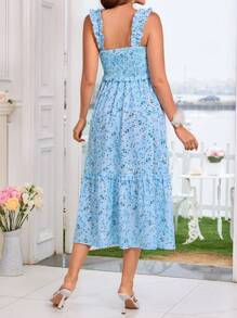 SHEIN Maternity & Nursing Dress With Ruched Straps, Gathering Pleats And Ditsy Floral - Blue - View 2