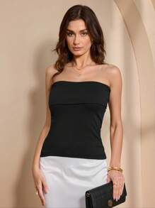 Chiquease Top bandeau de diseño con cremallera, de unicolor, elegante y de moda para mujer