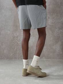 SUMWON Premium Check Pattern Regular Fit Drawstring Shorts, Loungewear Casual Summer Bermuda Walking Comfort Bottoms With Side Pockets - Black and White - View 5