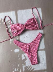 Swim Mod Springbreak 女士细肩带扭纹交叉印花高开叉性感比基尼套装沙滩装 - 彩色 - 查看 2