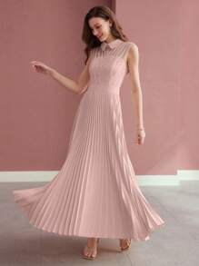 MOTF PREMIUM VESTIDO PLISADO DE MALLA DE CONTRASTE