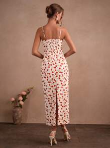 SHEIN Unity Mùa hè mới đến Sexy French Cherry Print Spaghetti Strap Bodycon Dress, thanh lịch - Nhiều màu - Xem 2