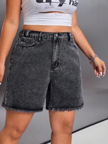 SHEIN ICON 大码女式简约休闲牛仔短裤