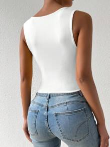 SHEIN ChicEase 白色休闲基础短款无袖上衣、紧身上衣、基本款上衣、外出上衣、女士夏季上衣、沙滩 - 白色 - 查看 2