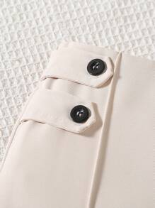SHEIN Young Girl Plain Color Button Design Toothpick Straight Casual Pants - Khaki - View 4