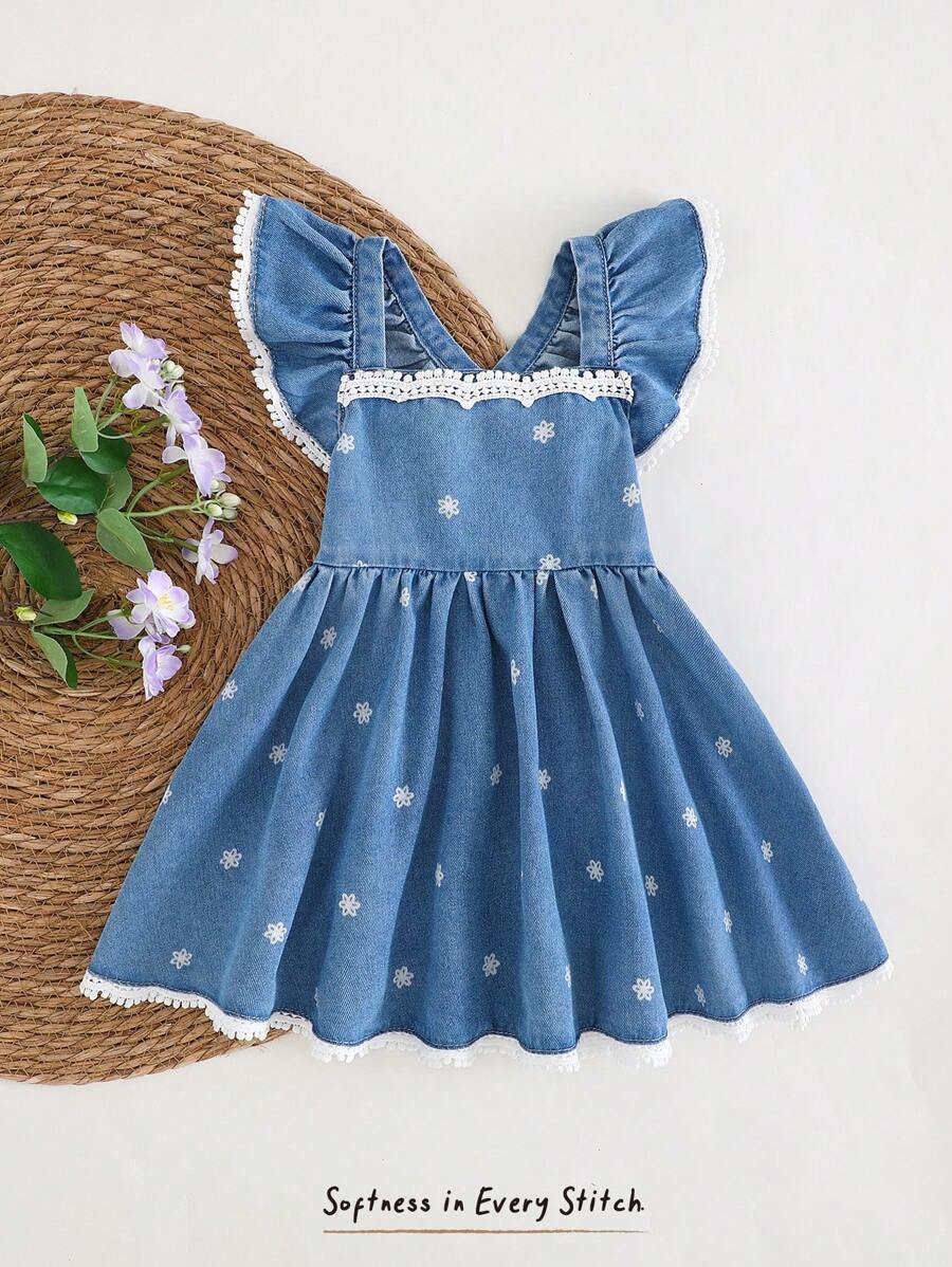 Cozy Pixies Baby Girl Sleeveless Ruffle Waist Casual Comfortable Dress - Blue - View 1