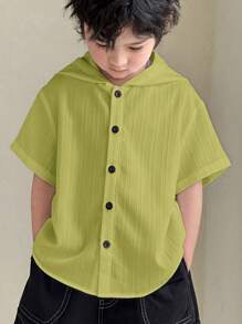 SHEIN 1 件年轻男孩休闲运动学院日韩宽松纹理连帽衬衫适合返校适合生日派对、聚会、表演、婚礼、洗礼、返校适合日常生活适合上学适合旅行适合春夏季