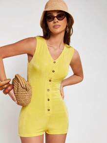 COSMINA Mono sin mangas amarillo para mujer, estilo de vacaciones ajustado