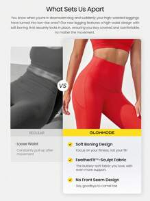 GLOWMODE 24 英寸 FeatherFit™-Sculpt CoreHold 防滑贴身 带骨收腹 无前缝 紧身裤 带侧袋 中等强度健身 慢跑 健身房训练