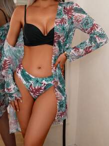 SHEIN Swim 3pcs Printed Random Designs Tankini Swimwear With Push Up Wire Support - Multicolor - View 2