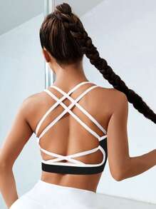 Slayform Slayform 1pc Cross Strap Contrast Color Sports Bra Glowmode Workout - Multicolor - View 3