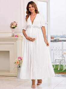 SHEIN Elegant White Comfort Maxi Maternity Dress - White - View 4