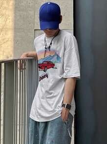 DAZY Men's Letter Print Gray Race Car Style T-Shirt, Summer,Graphic Tees - Grey - View 4