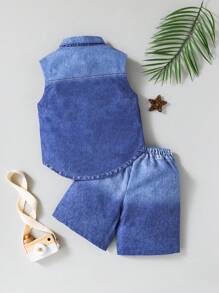 SHEIN Conjunto de chaleco y shorts vaqueros con efecto degradado para niño