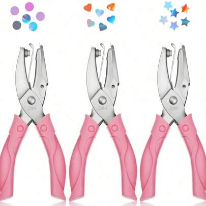 SHEIN 1pc Metal Handheld Paper Punch Punchers With Soft Grip,Star Hole Punch,Hand Grip Type Labor-Saving Puncher, Heart Hole Punch,Holes For DIY Craft Tag Back To School