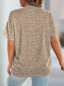 SHEIN LUNE T-shirt casual à encolure en V à manches courtes avec imprimé floral élégant pour femmes grandes tailles