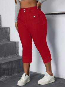 Quần denim co giãn cỡ lớn thường ngày - Đỏ - Xem 5