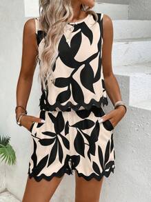 SHEIN PETITE 2 件套女士波西米亚风格度假圆领无袖拼布蕾丝夏季套装