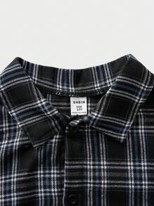 SHEIN Explorewe 1pc Boys' Classic Plaid Drop Shoulder Single-Breasted Lapel Formal Shirt, Spring/Summer