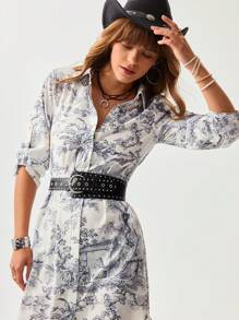 Wildy Summer American Western Open Front Casual Vacation & Commute Vintage Short Dress Boho Chic Old Money Style