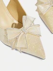 CUCCOO TILAWA Damskie złote metaliczne brokatowe szpiczaste noski motylkowe dekoracje luksusowe szpilki wysokie obcasy, eleganckie buty na imprezę na lato