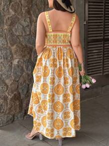 SHEIN VCAY Plus Size Women's Yellow Floral Print Dress, Romantic Bohemian Style Long Dress, Summer Attire Santorini Greece Outfits Ibiza Outfits Floral Dresses Tropical Summer Outfits For Women Easter Outfit Women Festival Outfits Ibiza Outfits Nashville Outfits Ibiza Outfits Casual Boho Cowgirl Brunch Outfits For Women Butter Yellow - Yellow - View 3